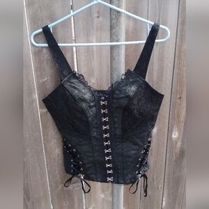 Tripp NYC Goth Black Lace Corset Camisole Top Bustier Womens Med Lace